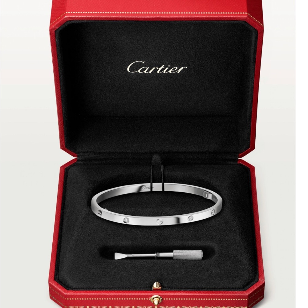 Cartier Small Six Diamond White Gold Love Bracelet (size 16)